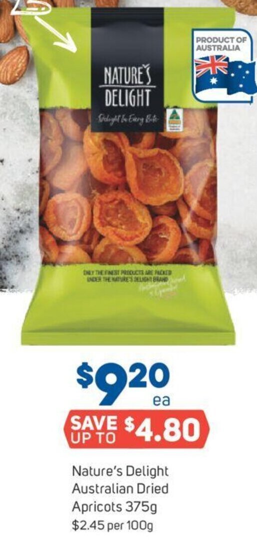 Nature's Delight Australian Dried Apricots 375g offer at Foodland