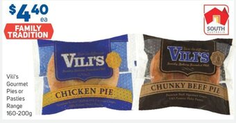 Foodland Vili's Gourmet Pies or Pasties Range 160-200g offer