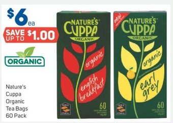 Foodland Nature's Cuppa Organic Tea Bags 60 Pack offer