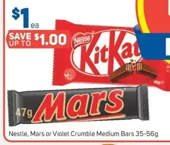 Foodland Nestle, Mars ore Violet Crumble Medium Bars offer