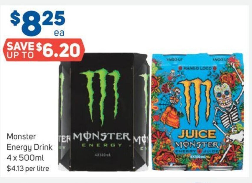 Monster Energy Drink 4 x 500ml offer at Foodland