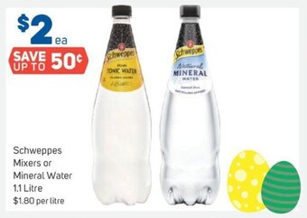 Foodland Schweppes Mixers or Mineral Water 1.1 Litre offer