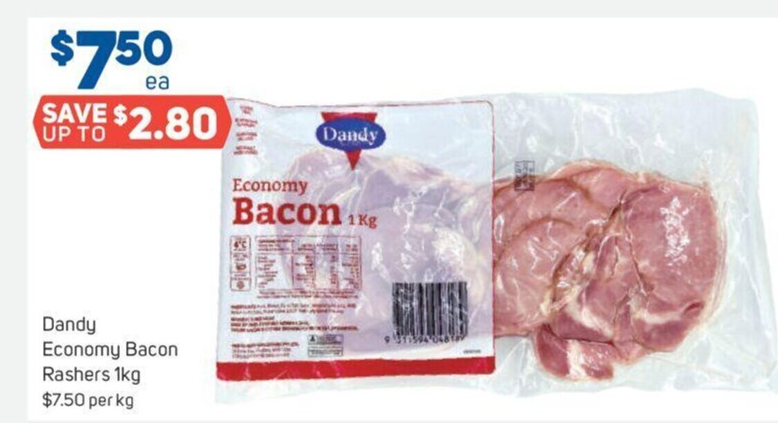 Dandy Economy Bacon Rashers 1kg offer at Foodland