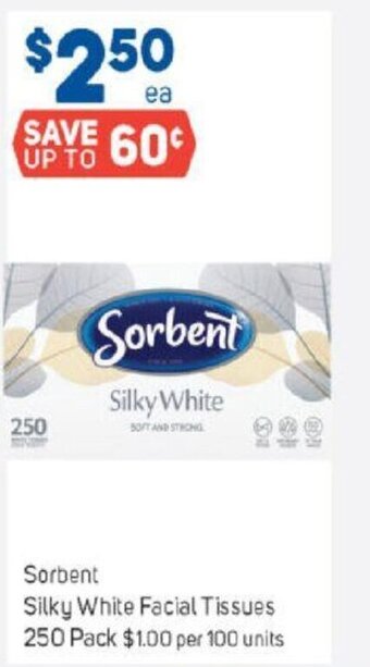 Foodland Sorbent Silky White Facial Tissues 250 Pack offer
