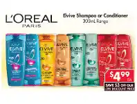 Pharmacy4Less L'Oreal Paris Elvive Shampoo or Conditioner 300ml Range offer