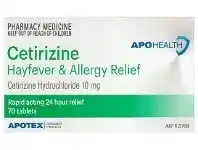 APO Health Cetirizine 10mg Hayfever & Allergy Relief 70 Tablets