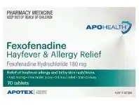 Pharmacy4Less APO Health Fexofenadine 180mg Hayfever & Allergy Relief 70 Tablets offer