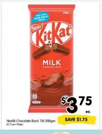 Spar Nestlé Chocolate Block 118-200gm offer