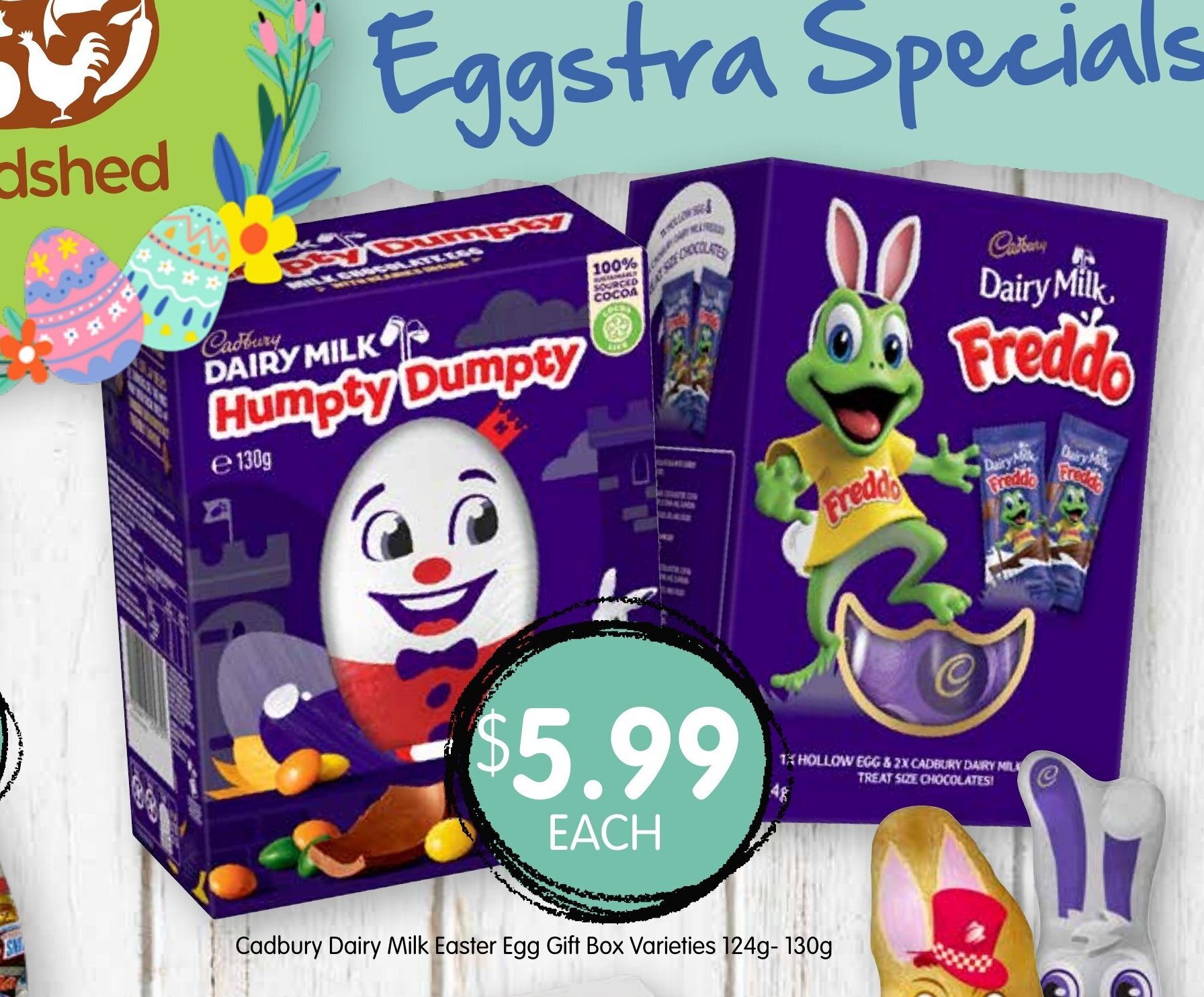 Cadbury Dairy Milk Easter Egg Box Varieties 124g130g offer at Spudshed