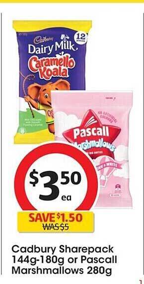 Cadbury Sharepack Or Pascall Marshmallows Offer At Coles