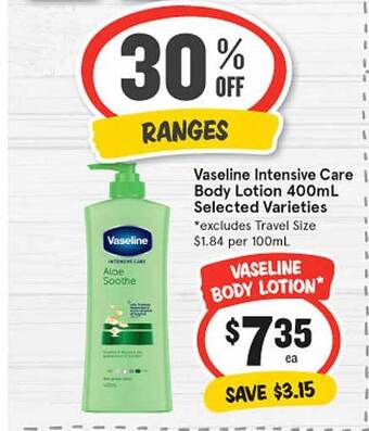 IGA Vaseline intensive care body lotion offer