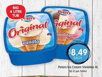 Spudshed Peters Ice Cream Varieties 4L offer
