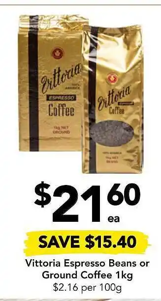 Drakes Vittoria espresso beans or ground coffee offer