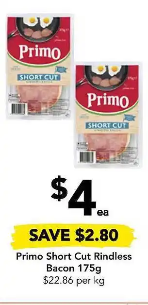 Drakes Primo short cut rindless bacon offer
