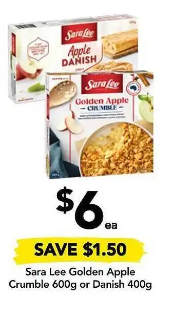 Drakes Sara lee golden apple crumble or danish offer