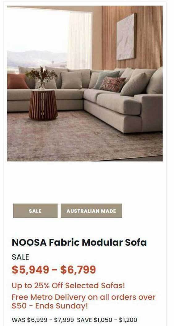 Noosa fabric modular sofa offer at Freedom