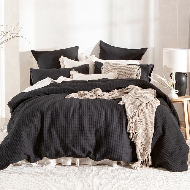Emerson washed black quilt cover set by habitat offer at Pillow Talk