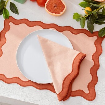Pillow Talk Maya scalloped tan table linen range by m.u.s.e. offer