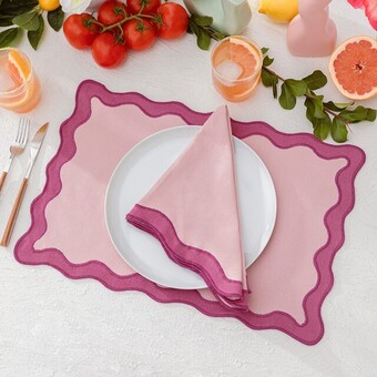 Pillow Talk Maya scalloped pink table linen range by m.u.s.e. offer