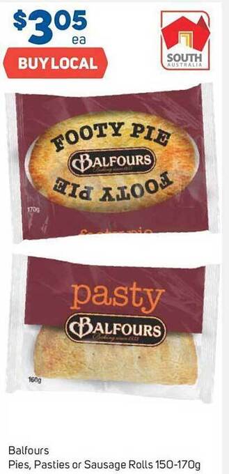 Foodland Balfours pies, pasties or sausage rolls offer