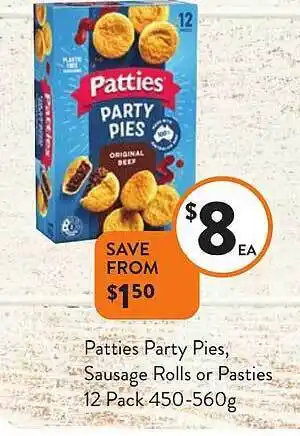 Foodworks Patties party pies, sausage rolls or pasties offer