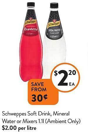 Foodworks Schweppes soft drink, mineral water or mixers offer