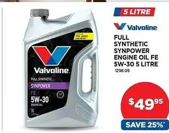 Auto One Valvoline full synthetic synpower engine oil fe 5w-30 offer