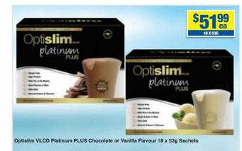 My Chemist Optislim vlcd platinum plus chocolate or vanilla flavour offer