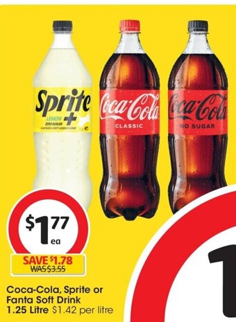 Coles Coca-Cola, Sprite or Fanta Soft Drink 1.25 Litre offer
