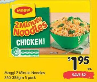Spar Maggi 2 Minute Noodles 360-385gm 5 pack offer