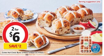 Coles Coles Hot Cross Buns 3 Pack, 6 Pack or 9 Pack offer