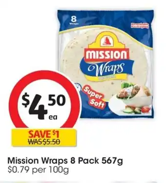 Coles Mission Wraps 8 Pack 567 g offer