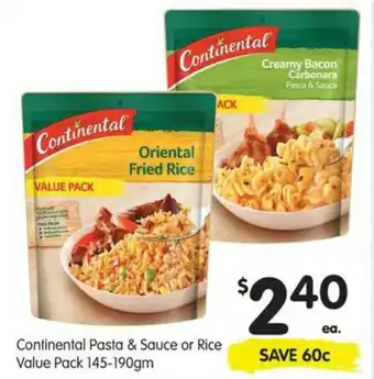 Spar Continental Pasta & Sauce or Rice Value Pack 145-190gm offer