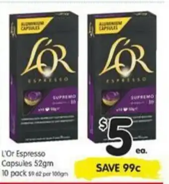 Spar L'Or Espresso Capsules 52gm 10 pack offer