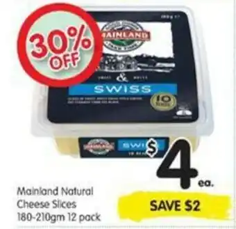Spar Mainland Natural Cheese Slices 180-210gm 12 pack offer