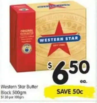 Spar Western Star Butter Block 500gm offer