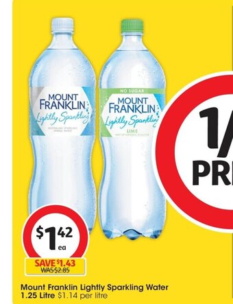 Coles Mount Franklin Lightly Sparkling Water 1.25 Litre offer