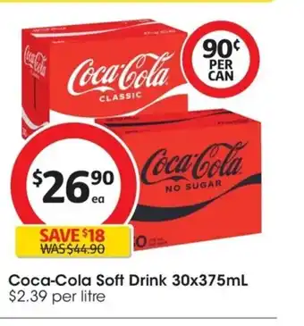 Coles Coca-Cola Soft Drink 30 x 375ml offer