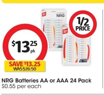 Coles NRG Batteries AA or AAA 24 Pack offer