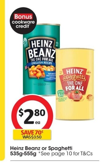 Coles Heinz Beanz or Spaghetti 535g-555g offer