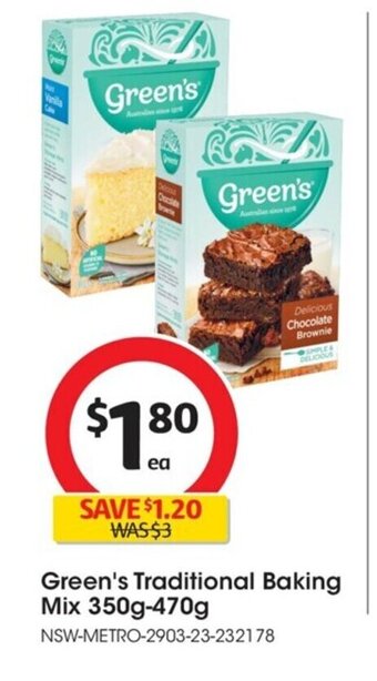 Coles Green's Traditional Baking Mix 350g-470g offer