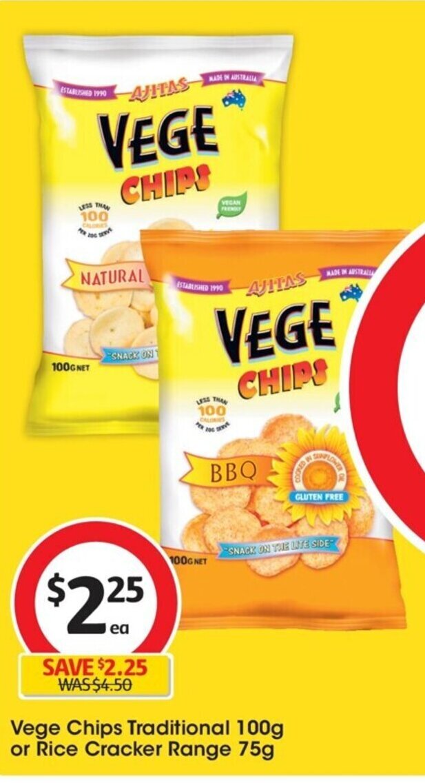 Vege Chips Traditional 100g or Rice Cracker Range 75g offer at Coles