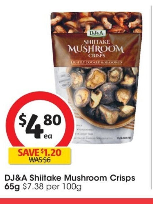 DJ&A Shiitake Mushroom Crisps 65g offer at Coles