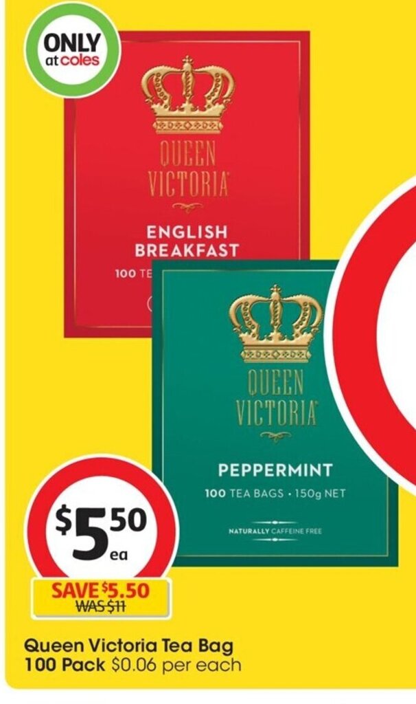 Queen Victoria Tea Bag 100 Pack offer at Coles