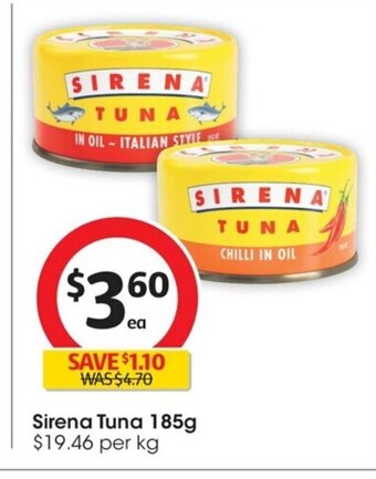 Coles Sirena Tuna 185g offer