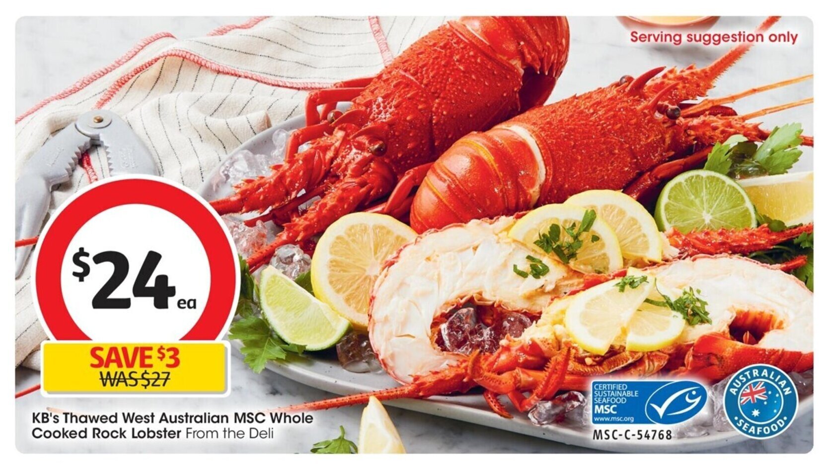 KB's Thawed West Australian MSC Whole Cooked Rock Lobster offer at Coles