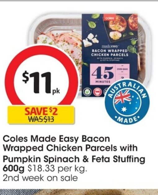 Coles Made Easy Bacon Wrapped Chicken Parcels With Pumpkin Spinach