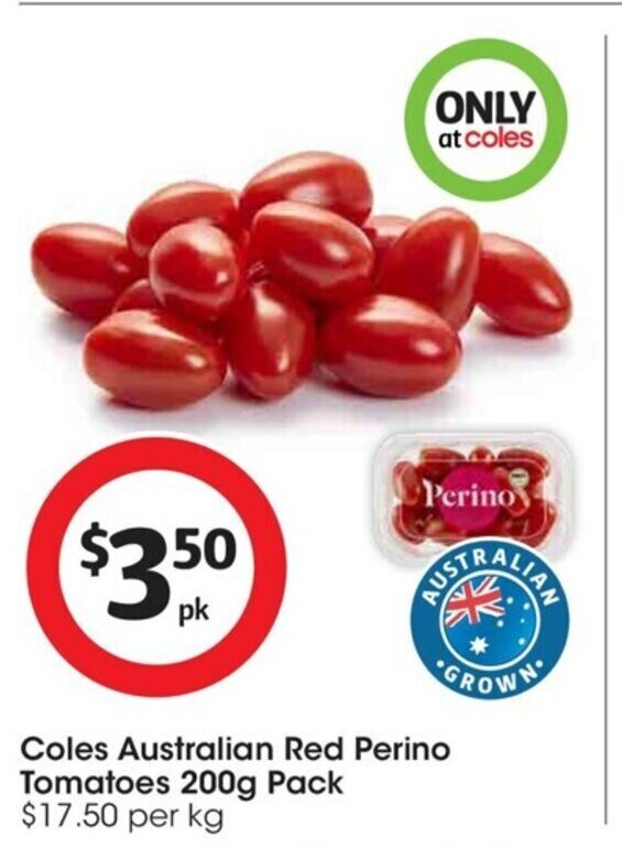 Coles Australian Red Perino Tomatoes 200g Pack offer at Coles