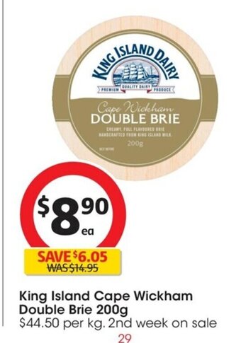 Coles King Island Cape Wickham Double Brie 200g offer