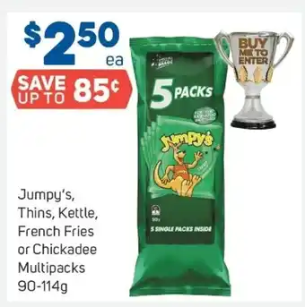 Foodland Jumpy's, Thins, Kettle, French Fries or Chickadee Multipacks 90-114g offer
